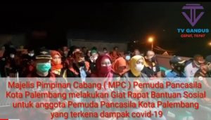 Majelis Pimpinan Cabang ( MPC ) Pemuda Pancasila  Kota Palembang melakukan Giat Rapat Bantuan Sosial untuk anggota Pemuda Pancasila Kota Palembang  yang terkena dampak covid-19