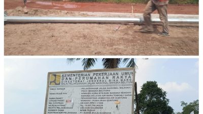 Diduga Abaikan K3, Proyek Jembatan di Jalan Raya Desa Guntung Koba Jadi Sorotan Warga